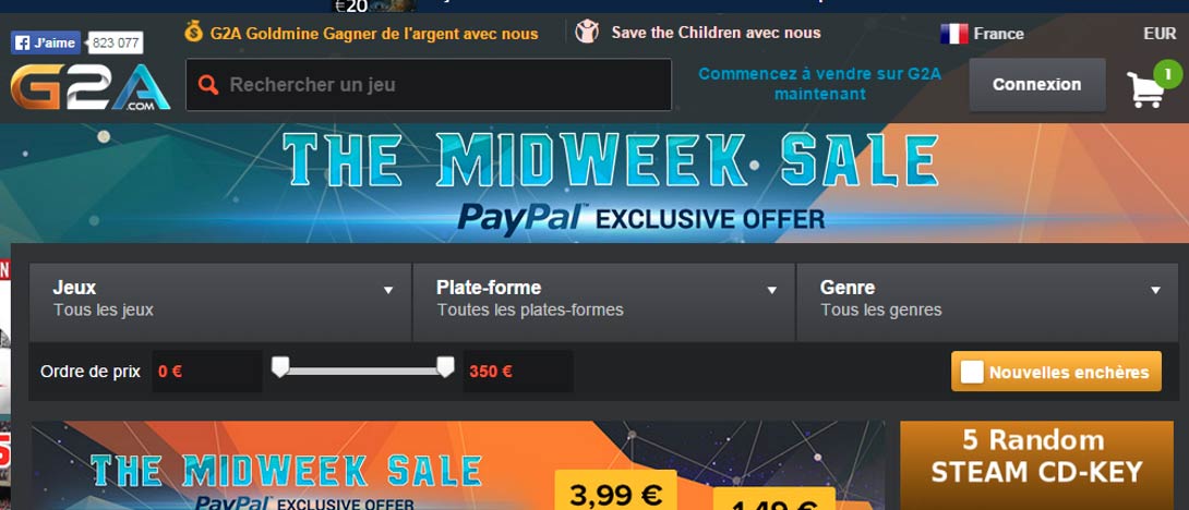 Offre Paypal sur le portail G2A Offre Paypal sur le portail G2A